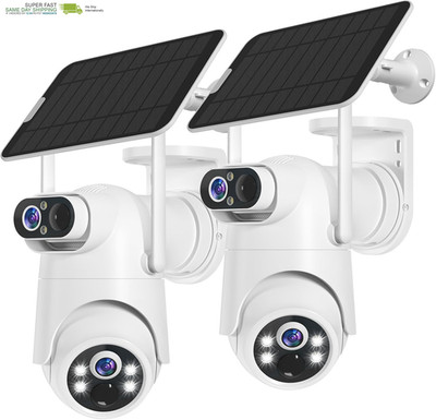 Dual Lens Solar Security Camera Wireless Outdoor   2.5K HD No Blind Spot with PI