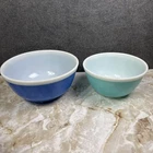 Vintage Pyrex Blue Mixing Bowl Set 3 Nesting White Rim Milk Glass 402, 403