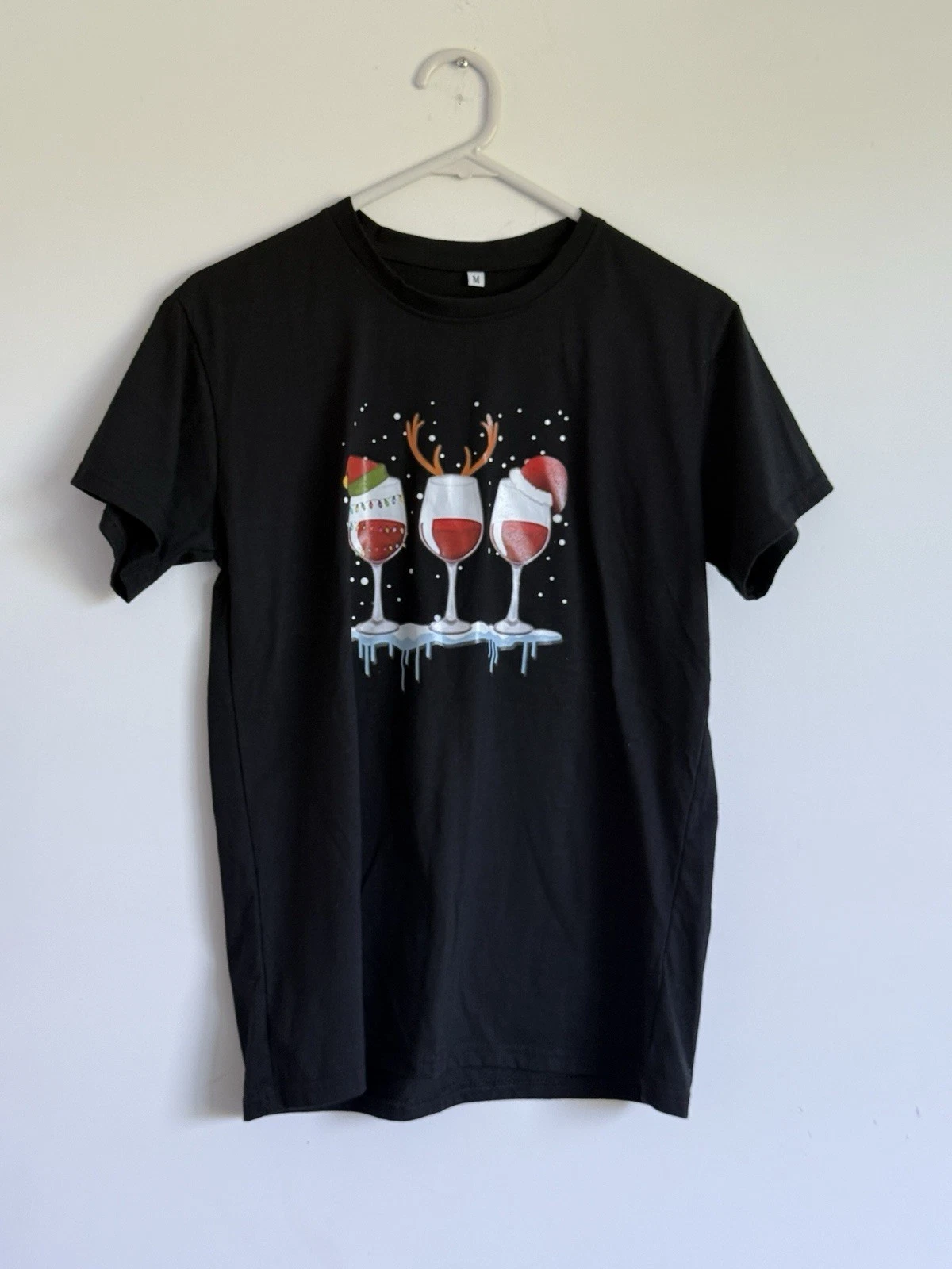 Black Cup Designed Print Women's Black T Shirt Top Size Medium Preowned