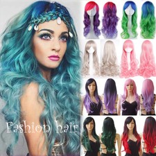 Brilliant Ombre Long Synthetic Hair Full Wig Cosplay Halloween Wigs Any Colors A