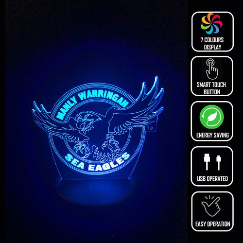 MANLY SEA EAGLES FOOTBALL 3D Acrylic LED 7 Colour Night Light Touch Table Lamp - Bild 2 von 4