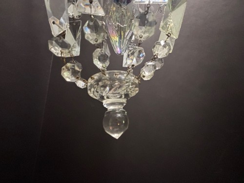 Pr Vintage Glass Prism Bag/Basket 13" Ceiling Fixtures Cut Glass Domes - Picture 5 of 19