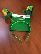 ST. PATRICKS DAY HEADBAND 2 HATS ON SPRINGS BOBBLE GREEN GOLD