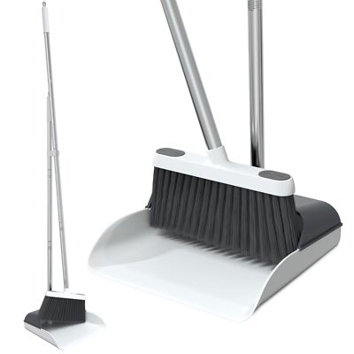 Stand Up Dustpan And Broom Set 50 Long Handle Broom With Dust Pan 20 Angled For