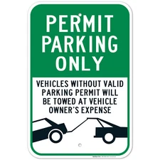 Permit Parking Only Sign, Will Be Towed At Owner'S Expense,