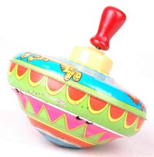 Metal Tin Litho Spinning Mechanize Top Top w/Circus Animals 304A174-Vtg-Lion