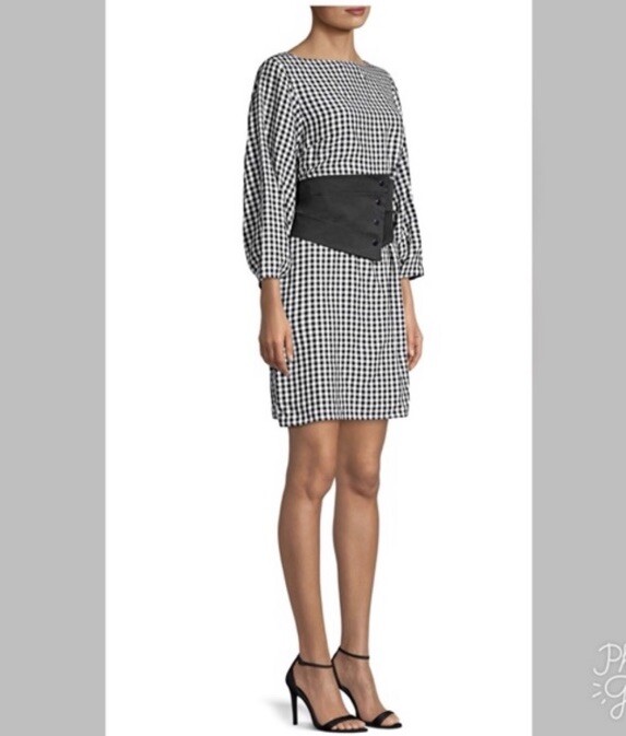 TIBI, NEW $525 , Black/White Checkered Gingham Corset Dress , Size 8