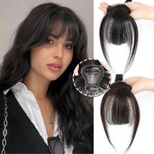 Clip in Hair Bangs Topper 100 Remy Human Hair 360 3D Cover Wispy Fake Bangs US