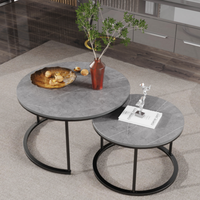 2Er Set Couchtisch Kaffeetisch Beistelltisch Rund Grau Marmor Design Wohnzimmer