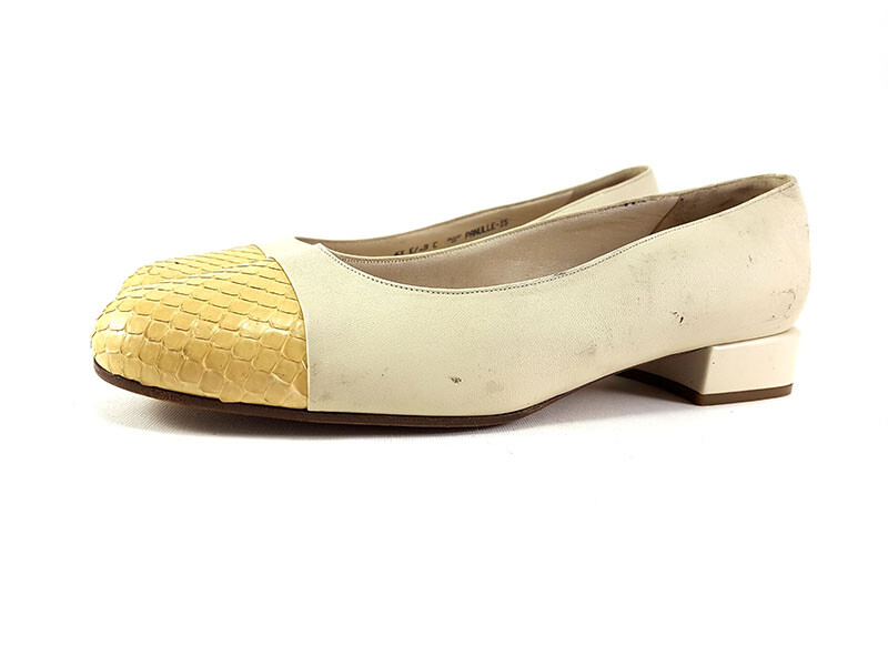 Bally Beige Leather Pumps Python Cap Toe Block He… - image 3