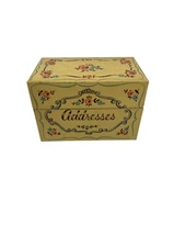 Vintage Tin Metal Address Recipe Box Holder Floral Stylecraft READ