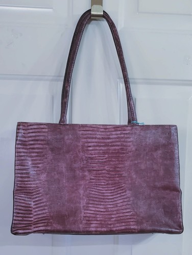 Vntg Franklin Covey Genuine Leather Briefcase Laptop Bag Travel Tote Plum Croc - Picture 2 of 11