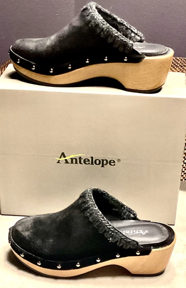 NIB/NEW Antelope Hedy Black Suede Clogs Shoes Size 6/37 Sundance retail $198 - Image 3 of 4