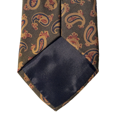 Mariano Rubinacci Olive Paisley 100% Silk Mens Neck Tie Made In Italy 57" x 3.5" - Picture 4 of 9
