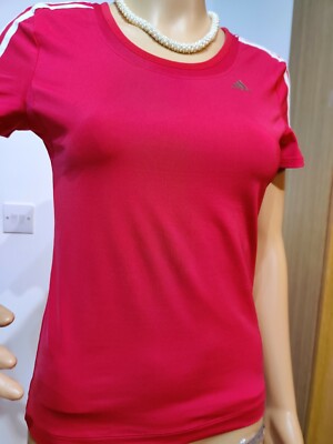  ADIDAS CLIMALITE DAMEN T-SHIRT UK 10 US 6 ROT WEISS 86% POLYAMID 14% ELAS
