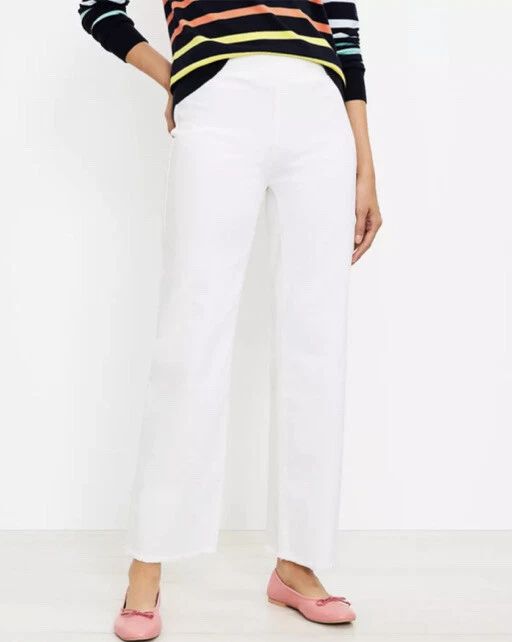 NWT LOFT Women's Tall Frayed Straight Leg Crop Pants - White - Size 16 Tall