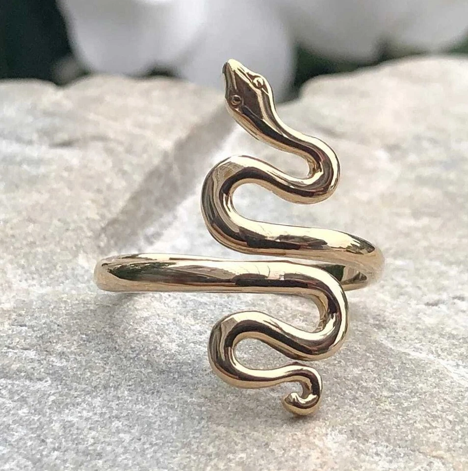 Vintage Snake Ring, Adjustable Snake Open Ring, Brass Snake Spiral Ring - Image 2 of 4