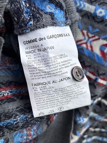 Cardigan Comme Des Garcons camicia ornamento azteco lana taglia S - Foto 8 di 9