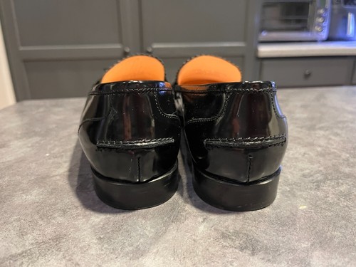 J Crew Shiny Black Leather Almond Toe W Tassel Penny Loafers Women's Sz 10 - Picture 5 of 11