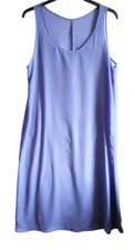 Comfort A-Line Midi Slip Dress Solid Blue Scoop Neck  Airy  Sheer Chiffon Size M