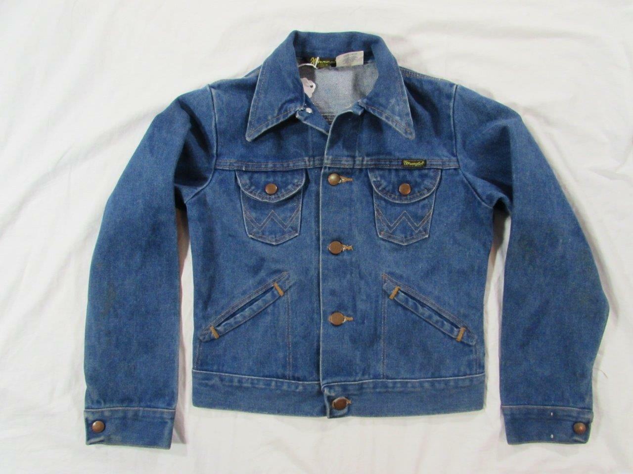 Vtg 70s Boys Wrangler Faded Denim Trucker Jacket Size 14 4 Pocket USA Made