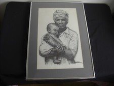 J MacDonald Henry Charcoal Lithograph Print Faces Of Jamaica Mother Child