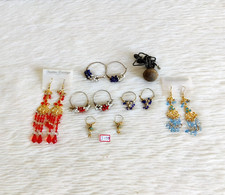 Vintage Original Earrings Jewelry Set With White Beads Old Collectible 7Pcs J190