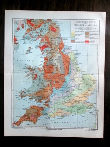 Antique map. GEOLOGICAL MAP OF ENGLAND & WALES. Circa 1905 - Picture 2 of 3