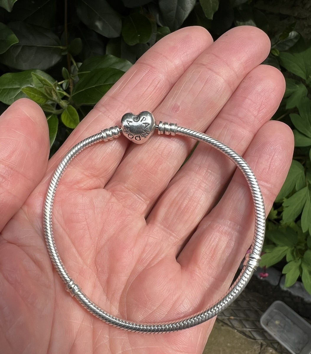 Genuine Pandora Silver Snake Chain Charm Bracelet With ❤️ Clasp