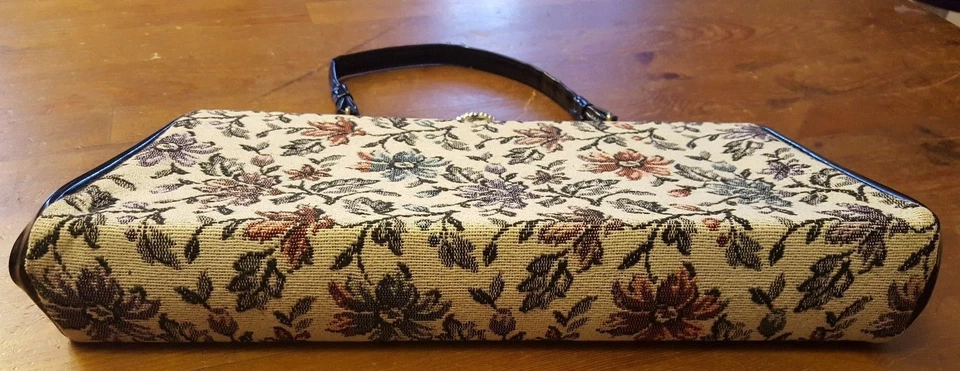 Bolso de Mano Baguette Vintage, Estampado Tela/Floral con Charol (años 60) Foto 4 de 4