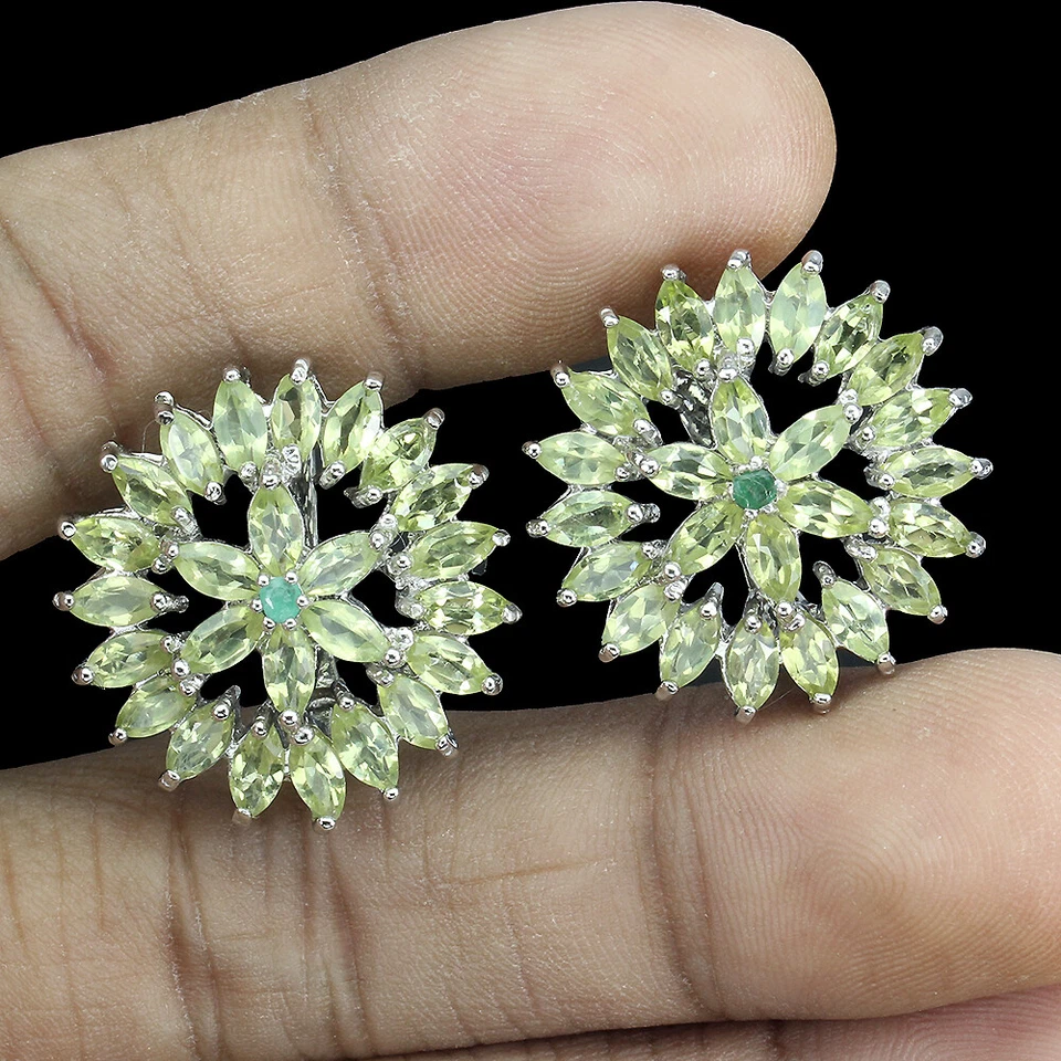 925 Sterling Silver Earrings Marquise Peridot Emerald Natural Gemstone Jewelry - Image 2 of 4