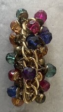 Vtg 90s Hair Barrette Gemstone Red Pink Green Blue Gold Orange Beaded Gold Rope