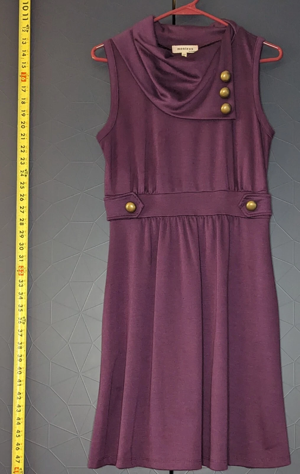 Abito Monteau by ModCloth medio collo cappuccio viola "Coach Tour" stile vintage anni 50