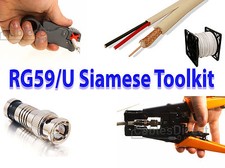 500FT White RG59  DC Power Siamese Security Camera Cable  Tool Kit CCTV