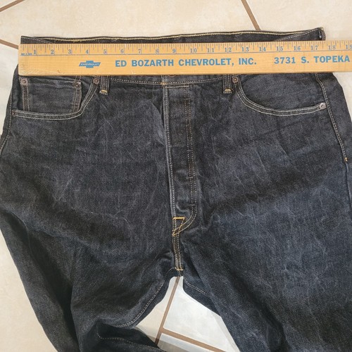 Levis 501 Button Fly Black Charcoal Acid Wash Jeans Mens 38x32 - 第 10/12 張圖片