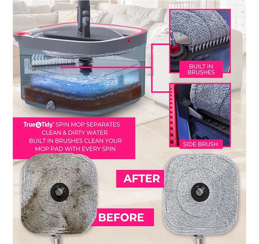 True & Tidy TrueClean Spin Mop & Bucket System with Silicone Sweeper