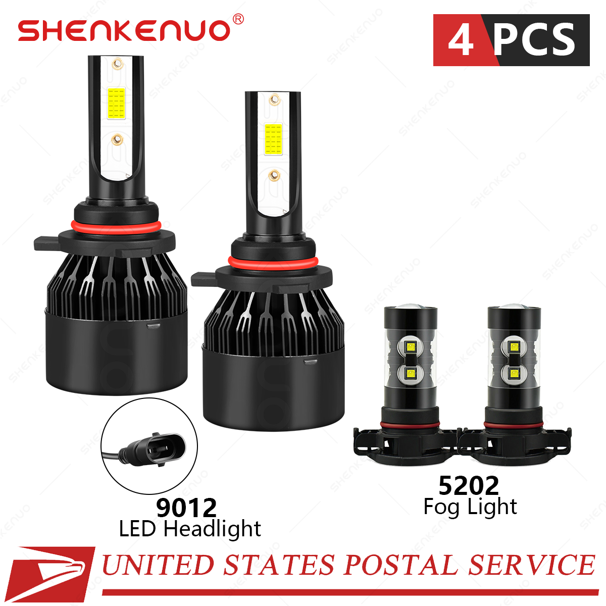 2014-2015 Jeep Cherokee White 9012 LED Headlight with 5202 Fog Light Bulbs 4-Pack