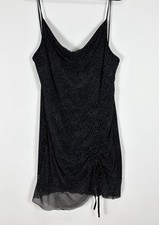 Pretty Little Think Mesh Cowl Neck Adjustable Hem Dotted Dress