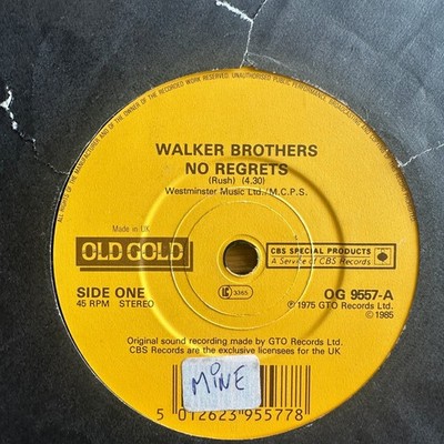 WALKER BROTHERS   No Regrets / We're All Alone 7'' Single 1985 Old Gold Pop 45