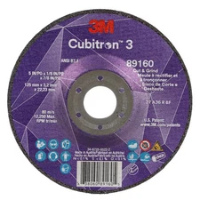 Cut-Off and Grinding Wheel, Type 27, 5 in Dia, 0.125 in Thick, 7/8 in Arbor Hole