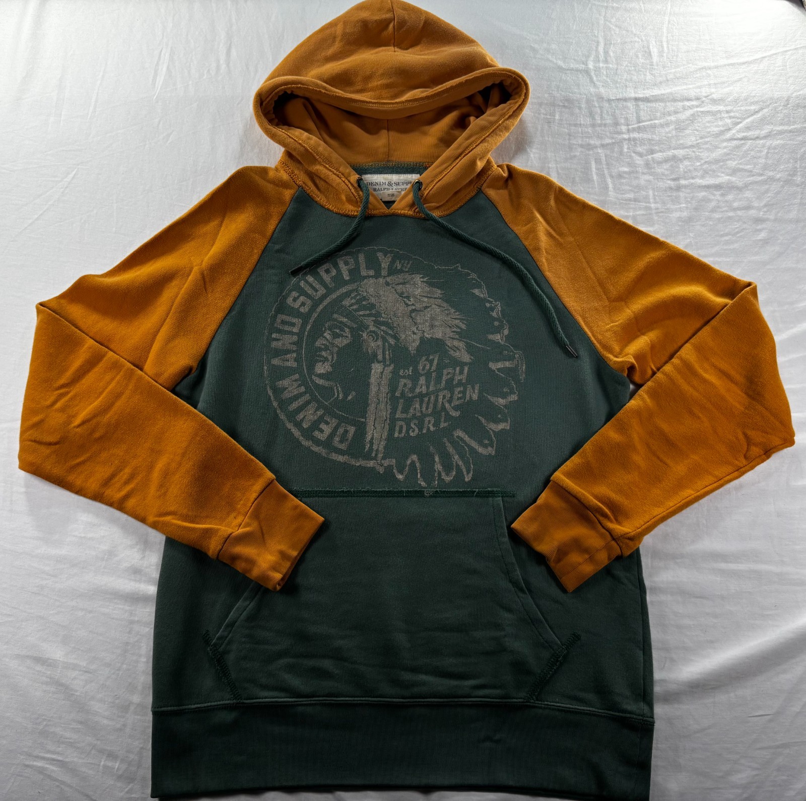 Denim & Supply Ralph Lauren Hoodie Mens Sz M Green Sweatshirt Indian Head
