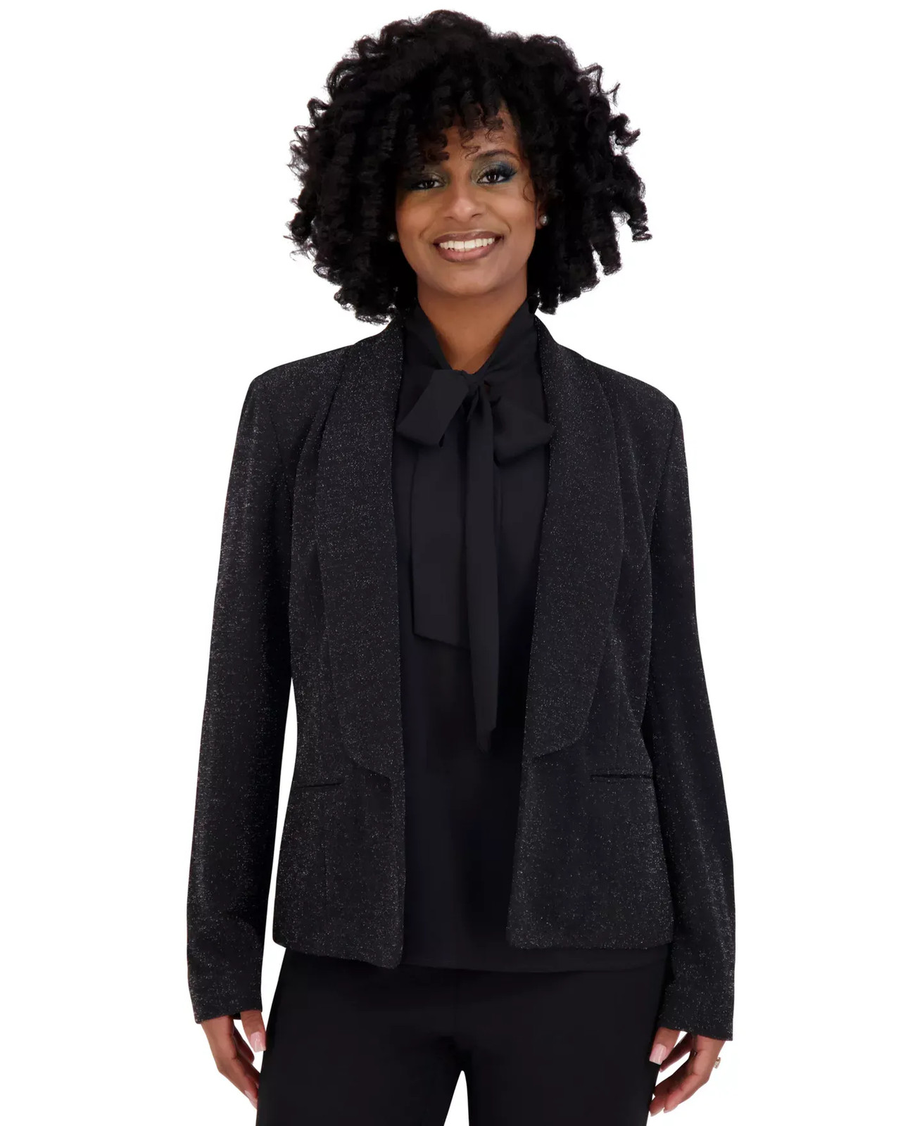 Kasper Women's Jacket Sz XL Shawl-Collar Long-Sleeve Glitter &