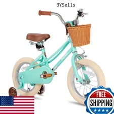 JOYSTAR 16" Kids Bike Girls 4-7 Yrs (41-53") w/ Training Wheels & Basket Mint Gr