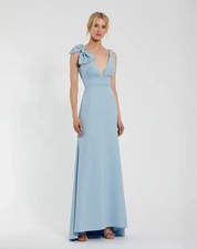 Mac Duggal 49454 Bow Shoulder V-Neck Gown-Size 12