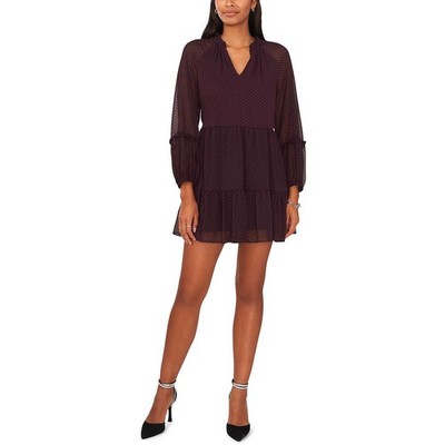 MSK Womens Purple Chiffon Polka Dot Mini Shift Dress M BHFO 5535