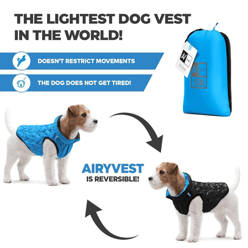 Dog Winter Coat L Size Chest 28 In Blue Black Lightweight Reversible Warm Vest - Picture 4 of 6