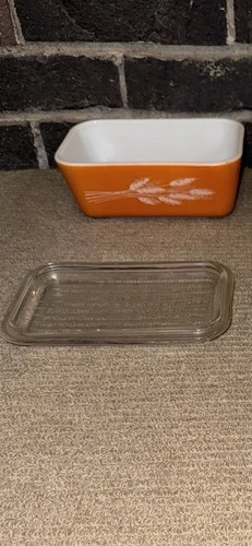 Vintage Pyrex 502-b Orange Autumn Harvest Wheat With Lid 502-c