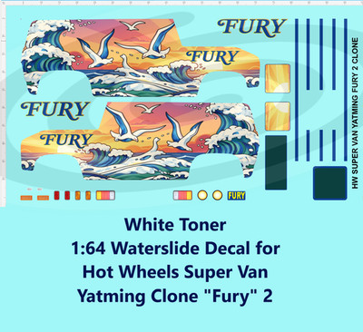 White Toner 1:64 Waterslide Decal for Super Van Yatming Clone Fury 2