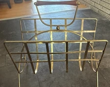 Vintage Brass Magazine Vinyl Record Rack MCM Atomic Metal Home Decor