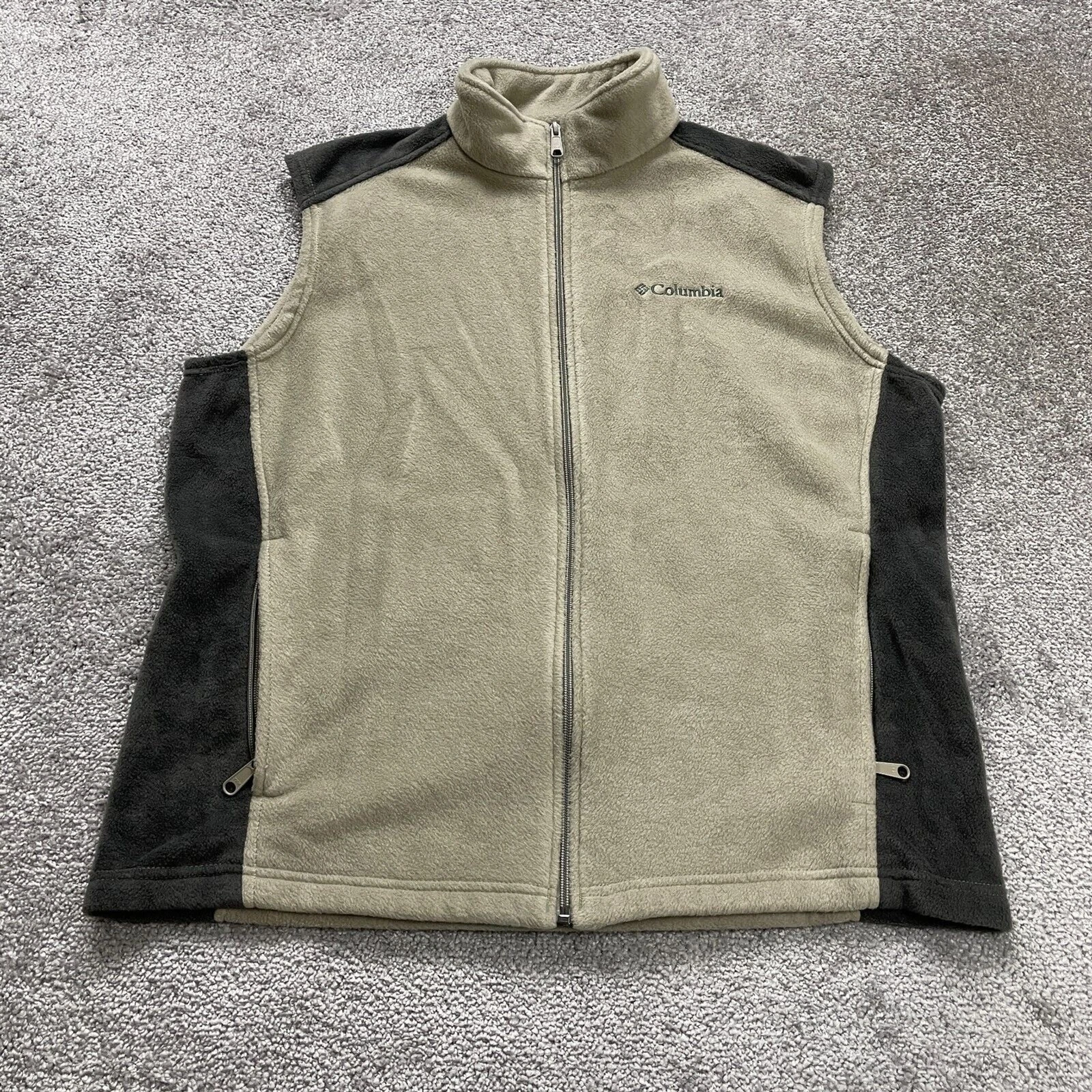 Columbia Steens Mountain Fleece Vest Mens Large Brown Black Full Zip Mock Neck